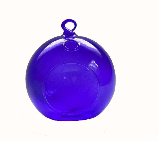 Hanging Blue Glass Candle Holder- Ball - Outdoor or Indoor